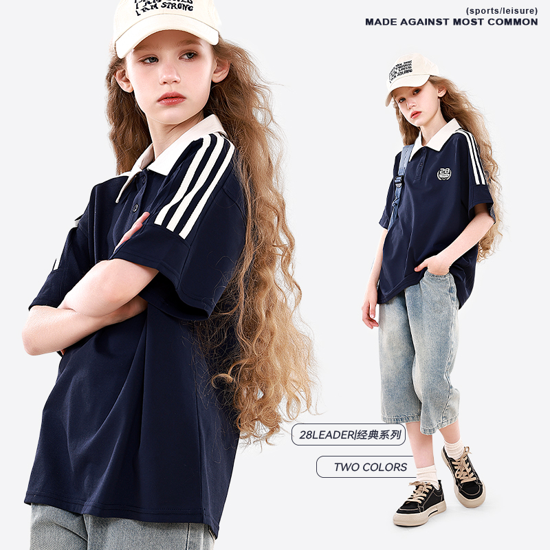 女童短袖T恤春夏款儿童POLO衫上衣大童运动休闲童装初中生衣服