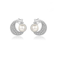 TMOWO S925银针星月珍珠耳钉女2024年潮小众设计感气质耳环耳饰