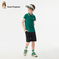 暇步士（Hush Puppies）童装儿童男大童2024夏季蒸呢工艺透气舒适休闲时尚短袖套装 松叶绿 140 cm