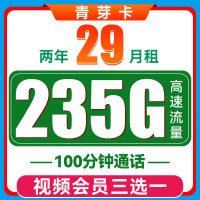 中国电信 青芽卡 两年29元月租(235G全国流量+100分钟通话+首月免月租)送视频会员