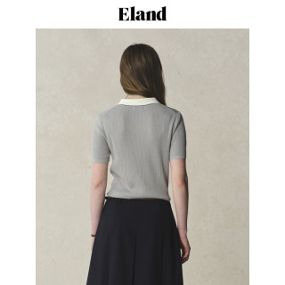【莱赛尔＋亚麻】Eland衣恋针织T恤女polo领撞色门襟短袖25夏 象牙白/白色(39)Ivory 160/S