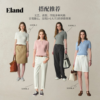 【缤纷棉棉冰】Eland衣恋针织T恤女polo领含莫代尔短袖25夏季 浅粉色(26)L/Pink 165/M