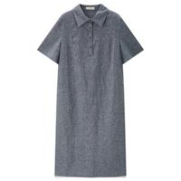 佐丹奴裙子女装天然麻棉梭织压线口袋薄短袖衬衫连衣裙 13464306