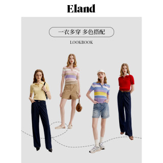 【棉棉冰】Eland衣恋短袖女针织T恤绞花毛衣POLO衫夏季款 中灰色(18)-B款EEKWE24E03 XL/175