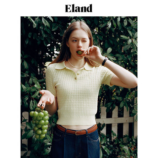 【棉棉冰】Eland衣恋短袖女针织T恤绞花毛衣POLO衫夏季款 象牙白/白色(39)I-A款EEKWE24E01 M/165
