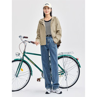 佐丹奴风衣外套女户外斜插袋前短后长连帽拉链休闲夹克女13374840 98 燕麦卡其 XL