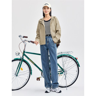 佐丹奴风衣外套女户外斜插袋前短后长连帽拉链休闲夹克女13374840 98 燕麦卡其 M