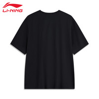李宁 LI-NING短袖T恤男韦德系列圆领印花休闲运动吸湿抑菌速干上衣 黑色 2XL