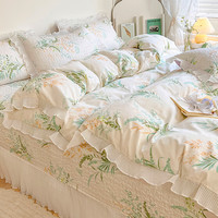 桃薇家纺韩版全棉床盖床上四件套纯棉被套加厚夹棉床单公主风床上用品 春晓 2.0m床盖款四件套-被套220*240cm