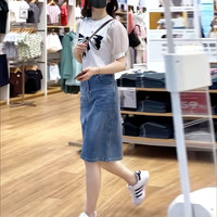 遮肚子遮胯半身裙小个子夏开叉软牛仔半身裙女高腰显瘦包臀A字裙