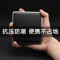 趣野超薄翻盖烟盒20支装男士便携皮质金属夹片烟盒防压烟夹粗烟盒 黑色一个（皮筋） 20支