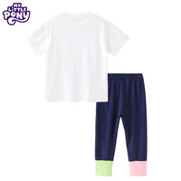 小马宝莉女童短袖t恤套装2025夏季中大童女孩修身打底裤休闲长裤2件套 白色 160