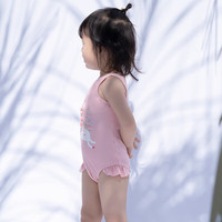 弈姿儿童泳衣女童宝宝连体游泳衣小童泳装女 EZI20G050 粉色 110cm