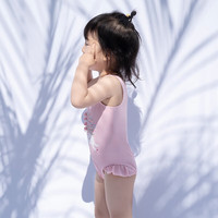 弈姿儿童泳衣女童宝宝连体游泳衣小童泳装女 EZI20G050 粉色 116cm