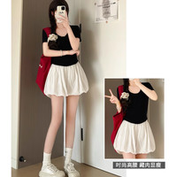 浪莎短裙半身裙女夏季2025新款白色花苞裙小个子a字显瘦显高蓬蓬裙裤 推荐【96-110】