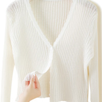 娅迷伊 夏季薄短款V领冰丝针织衫开衫配吊带裙外搭披肩连衣裙罩衫防晒衫