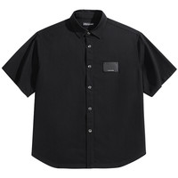 太平鸟男装衬衣男时尚休闲夏黑色短袖衬衫B1CJF2302