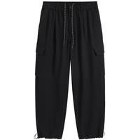 太平鸟男装 时尚休闲裤复古立体提花工装口袋户外感束脚裤男长裤 黑色 第一批 37