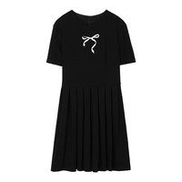 桂儿(guier)蝴蝶结印花连衣裙女2025新款夏季圆领正肩显瘦百褶裙子