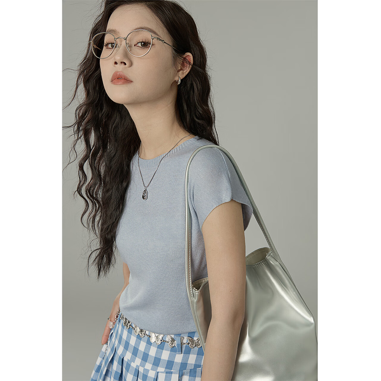 桂儿（guier）毛针织衫女2025年夏季新款圆领设计感别致短袖上衣