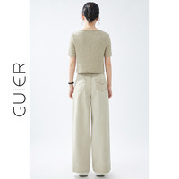 桂儿（guier）「仿羊绒」人间水蜜桃 粉色短袖针织女小众法式修身短款上衣 卡其色-短袖 L