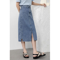 桂儿（guier）开叉牛仔半身裙小众设计感夏季小个子高腰显瘦a字中长裙