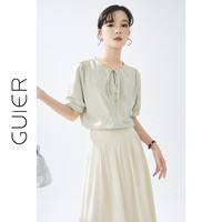 桂儿 guier 海盐汽水儿 蓝色短袖衬衫女2025夏季小众法式圆领上衣 浅绿色 S
