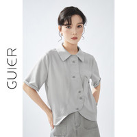 桂儿(guier)不规则翻领衬衫女2025夏季新款纯色小众设计感百搭上衣
