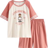 芬腾睡衣女纯棉夏季短袖短裤套装卡通可爱套头宽松休闲大码家居服