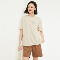 佐丹奴T恤女装纯棉竹节针织水果印花圆领短袖T恤 05324411 11 月光灰杏 XS