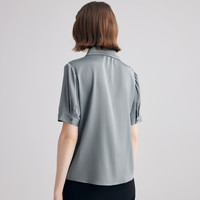 帕罗19姆米桑蚕丝24春夏翻领刺绣衬衫百搭透气蓝色短袖T恤女 灰绿 XL