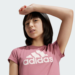 纯棉上衣圆领短袖T恤女大童儿童春夏adidas阿迪达斯轻运动 深棕红/沙棕粉