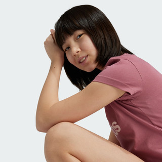 纯棉上衣圆领短袖T恤女大童儿童春夏adidas阿迪达斯轻运动 深棕红/沙棕粉