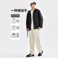 佐丹奴风衣外套男防风暗扣口袋分割网里连帽运动夹克13074835 09 标志黑 XL