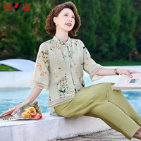 雅鹿妈妈夏装套装2025新款中式洋气中老年人50岁60衣服母亲节礼物实用 3XL (180) 【建议120-130斤】