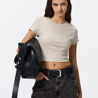 GU 女装罗纹短款T恤上衣修身舒适2025年夏季新款356277