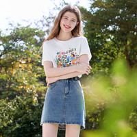 betu百图白色趣味涂鸦短袖T恤女2025年夏季圆领体恤衫ins上衣 S
