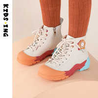 kids.ing 儿童马丁靴秋冬男女童靴子短靴中大童单靴皮靴防滑 白灰色 怪乐星 31 适合脚长18.7-19.2cm