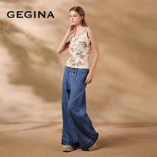 GEGINA吉吉娜2025早春季松紧腰蓝色牛仔裤显瘦高级宽松阔腿裤
