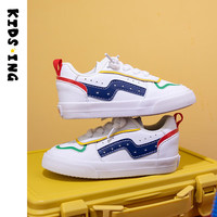 kids.ing【春尚新】儿童板鞋皮面软底春秋款运动鞋男女小童休闲校园小白 流淌的色彩 27 适合脚长15.8-16.5cm 27码 适合脚长15.8-16.5cm