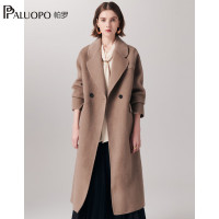 帕罗（PALUOPO）100%纯山羊绒大衣一粒扣双面毛呢秋冬厚款女士外套 23066 紫绒 S(155/80A)