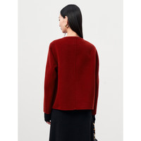 太平鸟新中式短款双面呢玫瑰粉大衣女冬装小个子毛呢外套 红色 M