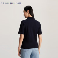 TOMMY HILFIGER【柔顺双面布】夏季女纯棉撞色门襟五粒扣短袖T恤POLO41886 藏青色DW5 XL