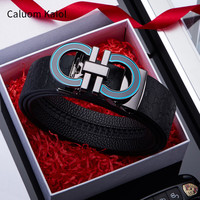 Caluom Kaiol皮带男真皮自动扣头层牛皮男士腰带高档裤带老公 8088宝石蓝【专柜礼盒】 120cm /默认110-130cm
