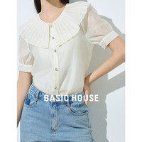 BASIC HOUSE/百家好短袖衬衫女夏24新款修身别致绝美小上衣夏季