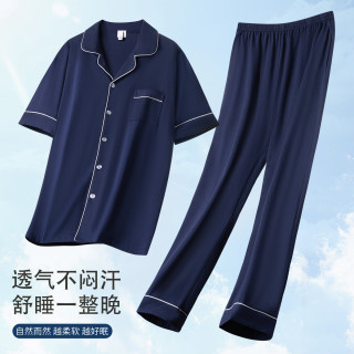 100%棉睡衣男士夏季薄款休闲短袖长裤青少年可外穿家居服套装