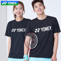 YONEX尤尼克斯新款羽毛球服yy男女款训练运动短袖T恤速干上衣透气舒适 115179BCR-黑色 L