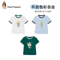 暇步士 童装儿童全棉短袖男童柔软圆领衫女童可爱卡通T恤 冰晶蓝 130