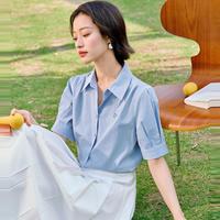 纯棉欧若风通勤短袖衬衫女2025夏季绣花简约百搭宽松衬衣