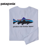巴塔哥尼亚（Patagonia）男士混纺棉飞钓logo圆领长袖T恤 HomeWater Trout 37574 WHI XL